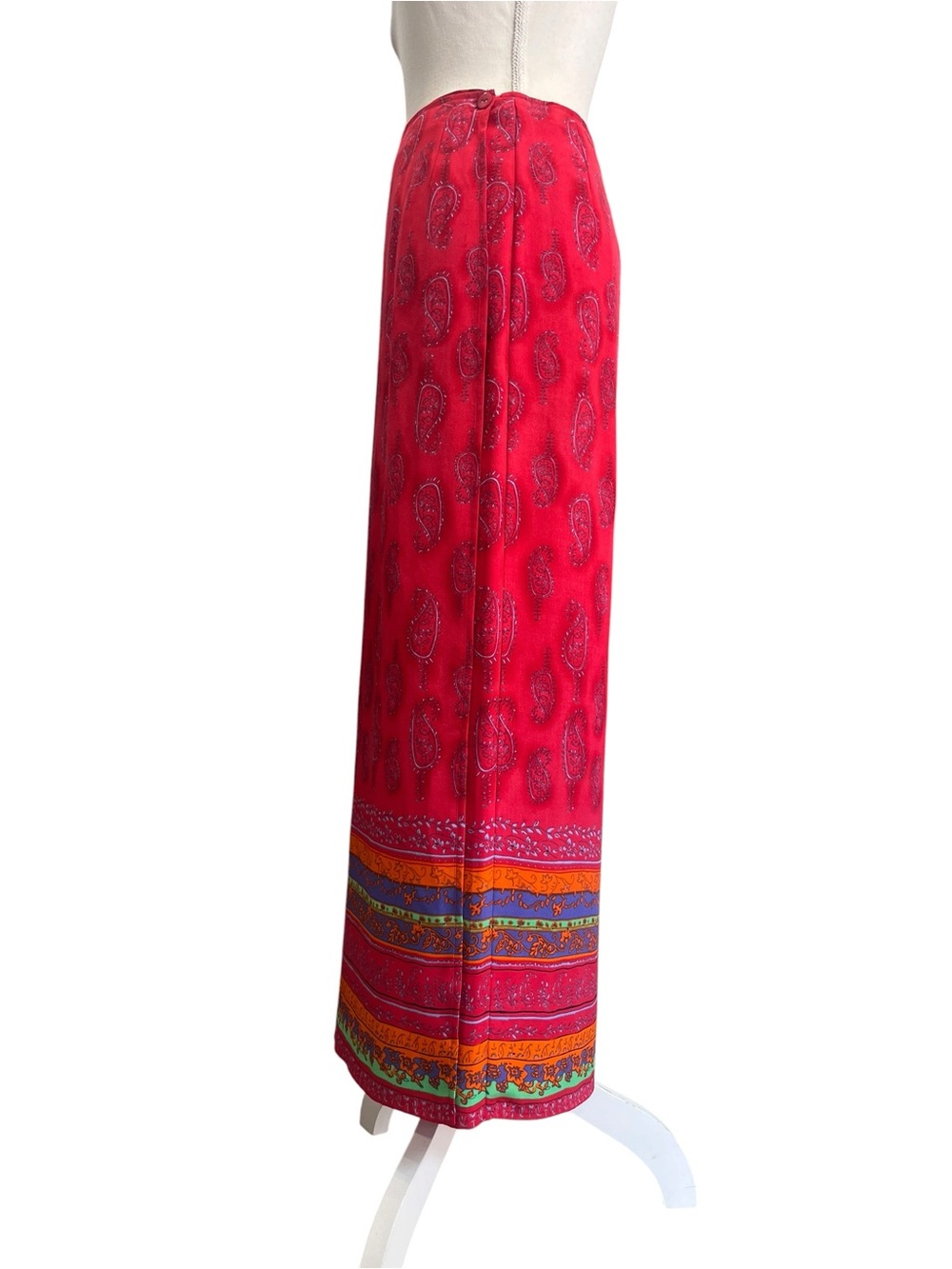 Vintage 90s Acorn Silk Paisley Maxi Wrap Skirt Red Boho Festival Cottagecore - Picture 4 of 10